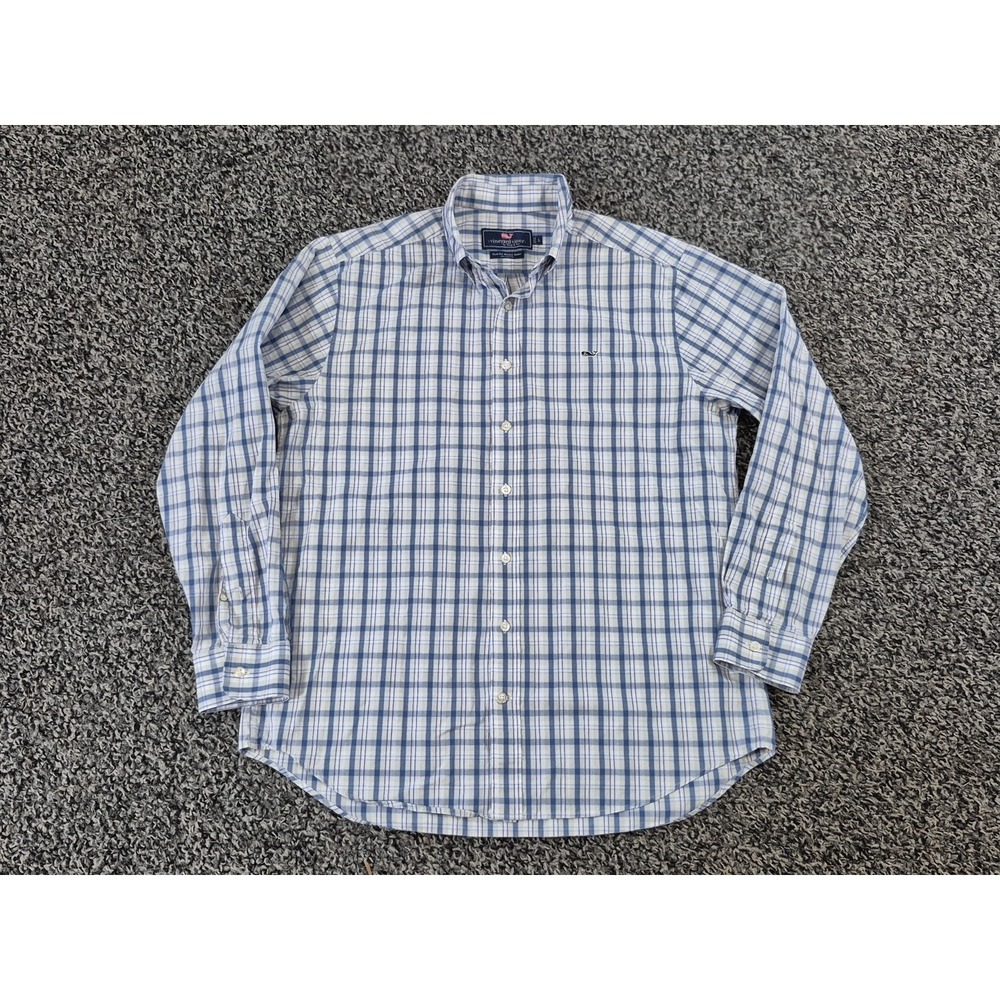 Vineyard Vines Mens Large Blue White Plaid Slim Fit Whale Shirt‎ Long Sleeve - Picture 2 of 7